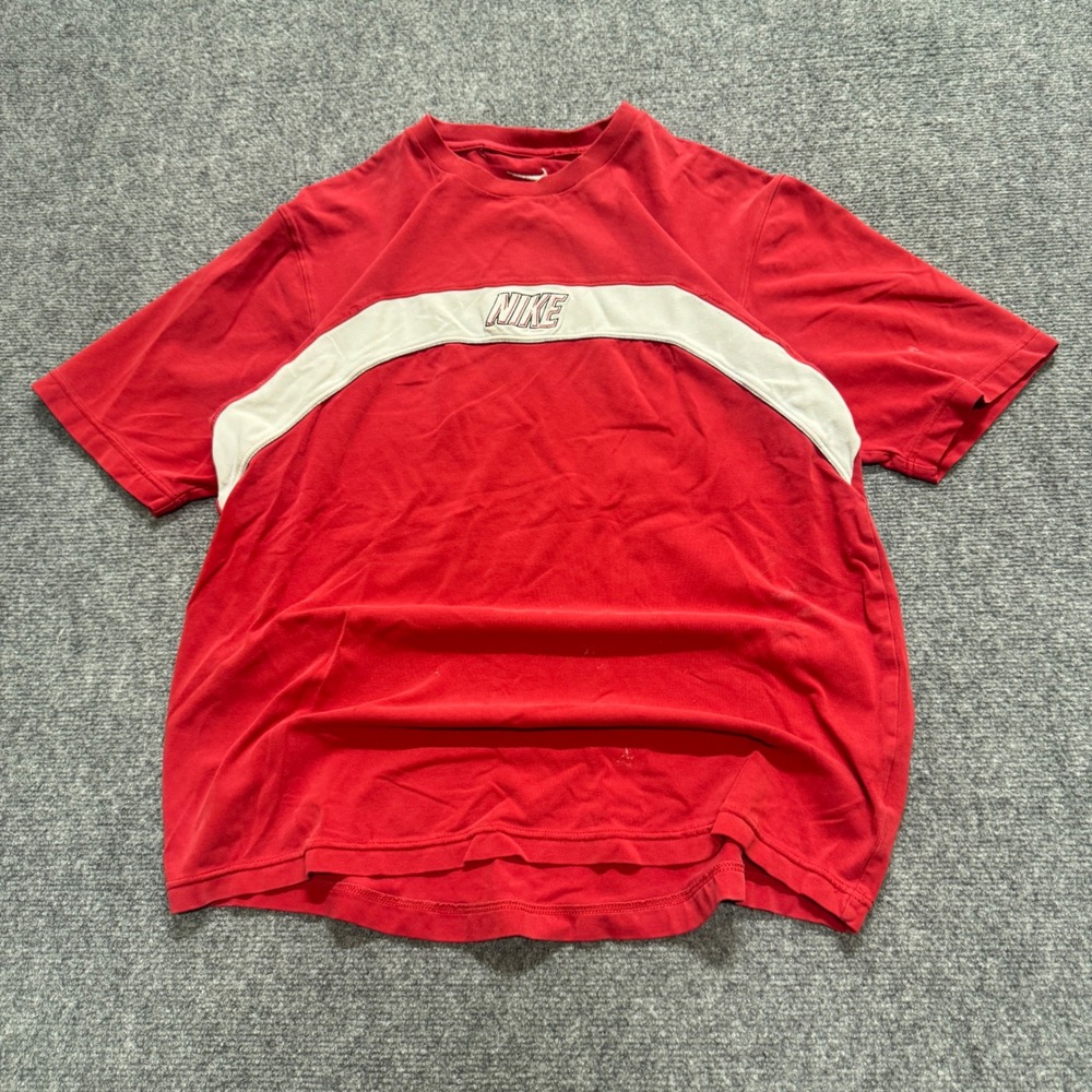 VTG Nike T-shirt Men's L Y2K Red Grunge Skater White Striped 90s Sportswear